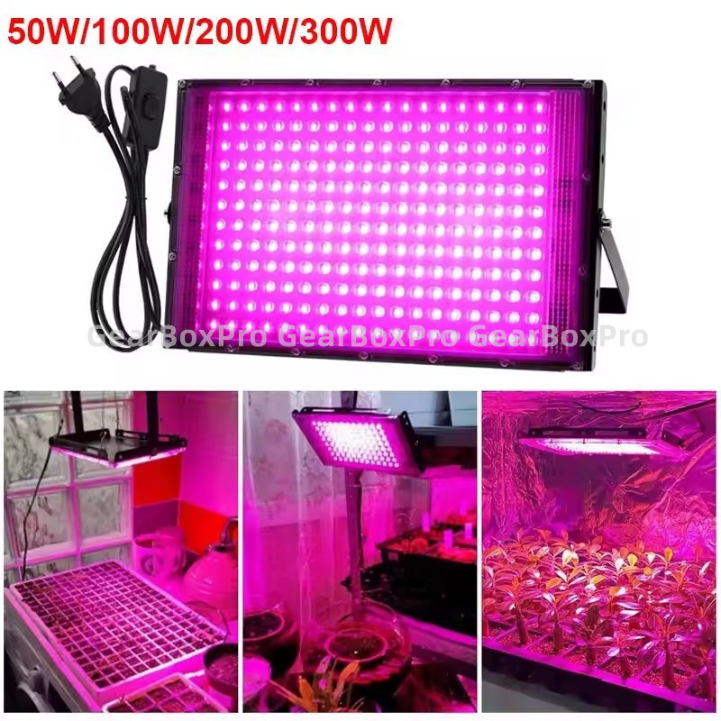 ไฟปลูกต้นไม้ LED Grow Light 50W 100W กันน้ำได้ พร้อมสวิตช์เปิด ไฟปลุกต้นไม้ ไฟช่วยต้นไม้ตัวเร็ว ปิดสำหรับดอกไม้ต้นกล้า