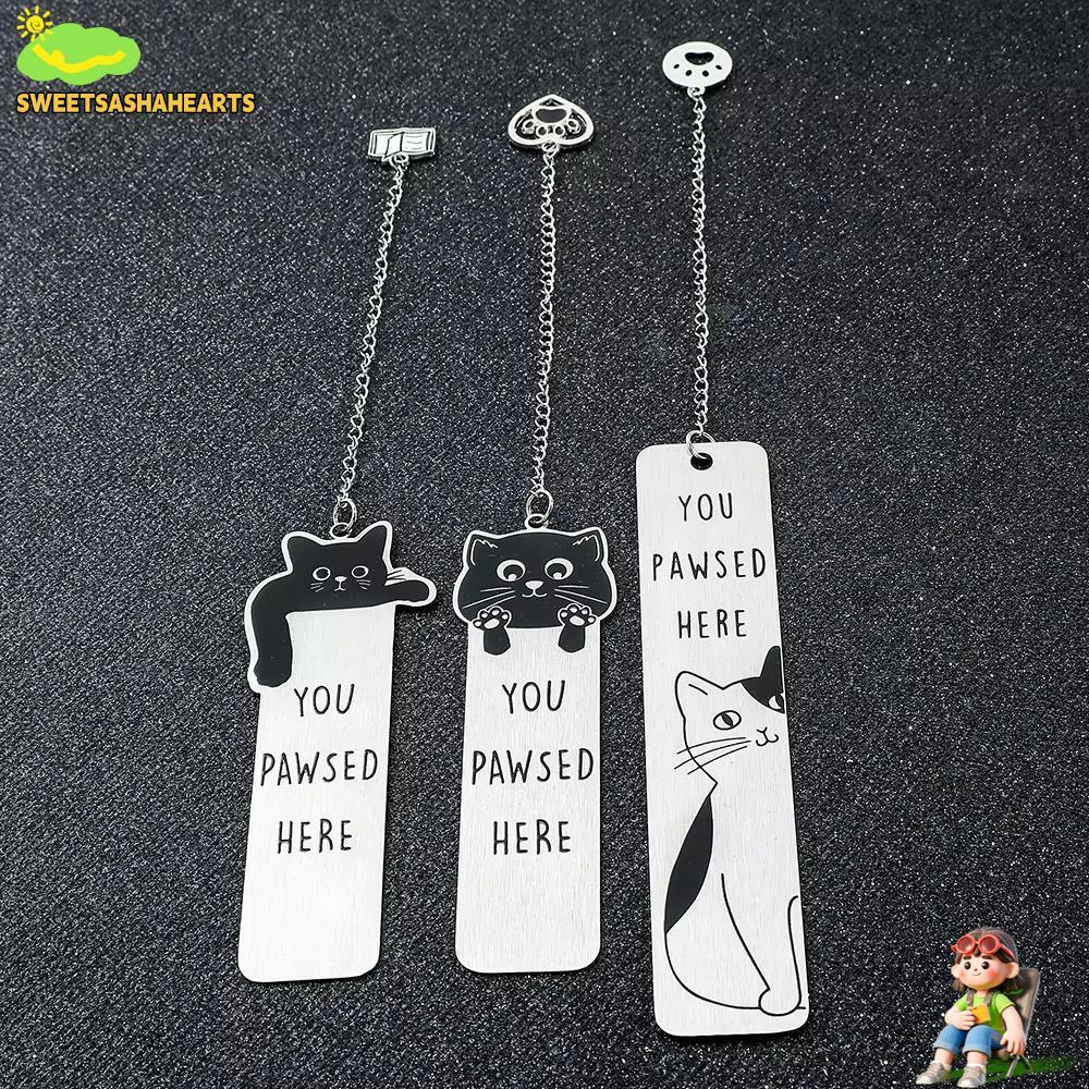 SWEETSASHA ที่คั่นหนังสือ, You Pawsed Here ที่คั่นแมวสแตนเลส, Black Cat Cat Waving Reading Blessings Bookmark อ่าน