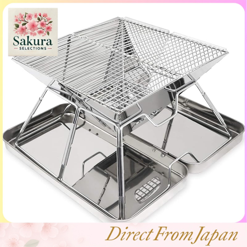 MOON LENCE Barbecue Grill Fire Pit Foldable Stainless Steel For 2-4 People Compact Lightweight BBQ O