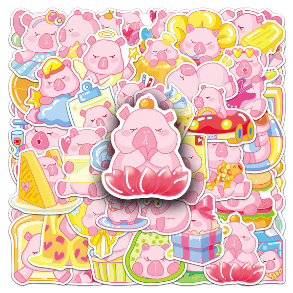 stickers คาปิบาร่า 50 แผ่น capybara สติกเกอร์สีชมพู capybara capybara น่ารักการ์ตูนสัตว์กันน้ําตกแต่