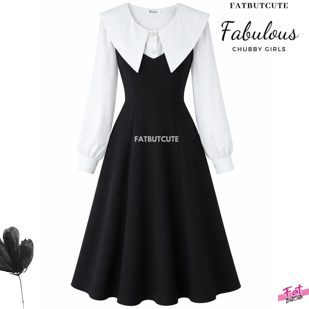 👗🖤เดรสดำคอปกขาวสไตล์วินเทจ เรียบหรู ดูแพง ใส่ง่ายแต่ดูมีอะไร รหัสK-1323