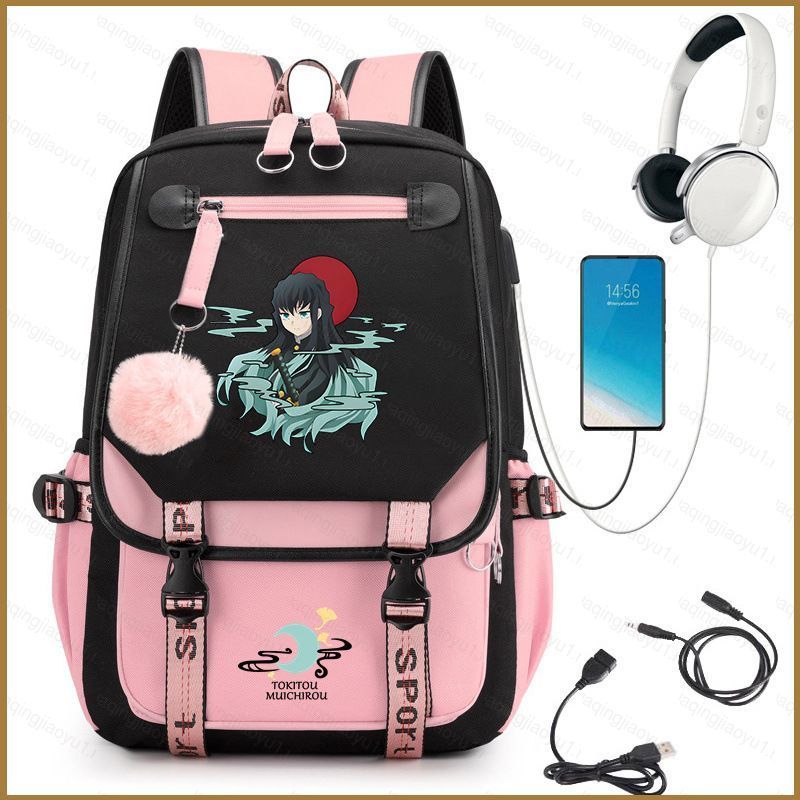 HQ กระเป๋าเป้สะพายหลัง Demon Slayer สําหรับนักเรียนความจุขนาดใหญ่น้ําหนักเบาพิมพ์กระเป๋านักเรียน Tok