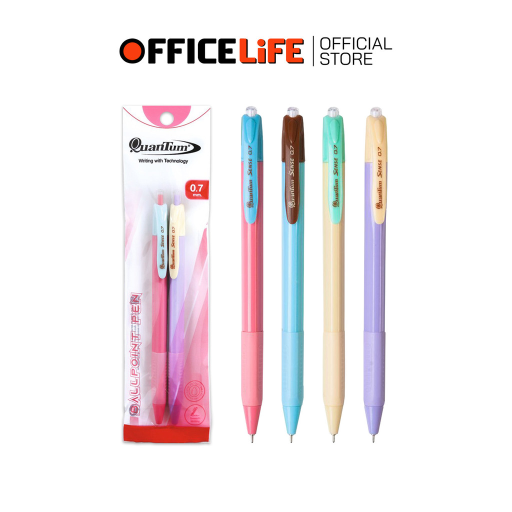Quantum (ควอนตัม) ปากกา ปากกาลูกลื่น รุ่น SENSE สีพาสเทล หมึกน้ำเงิน ขนาด 0.7 mm. ( 2 ด้าม / แพ็ค คล