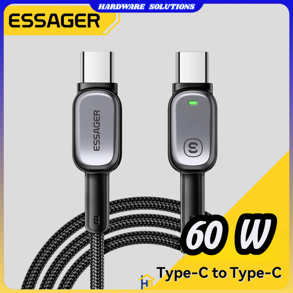 ESSAGER สายชาร์จ USB Type C เป็น USB Type C 480Mbps 60W 1M - EXCTT2-CZ0G-P
