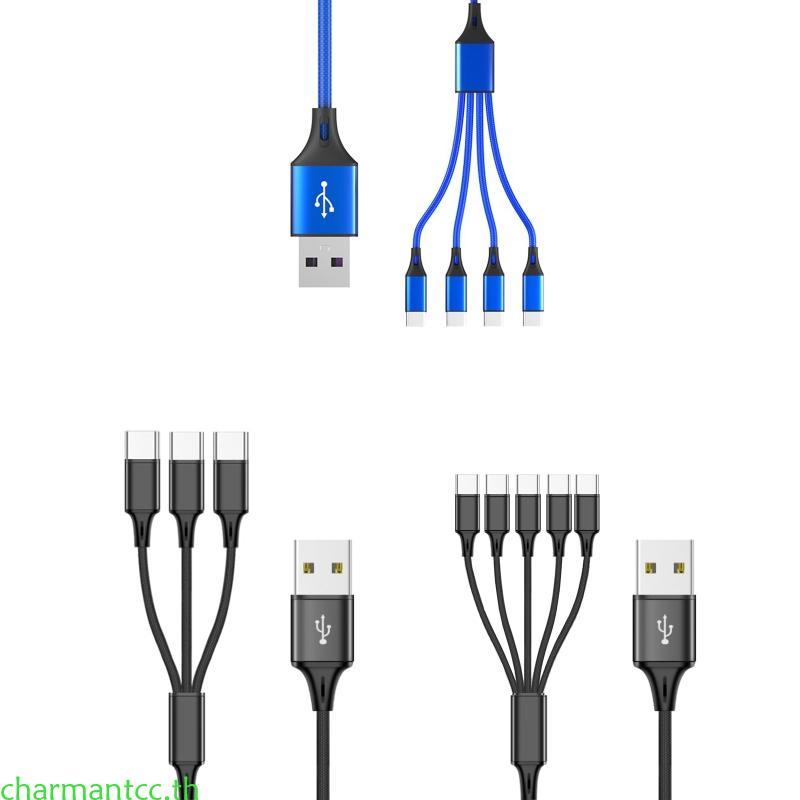 Charmantcc สายชาร์จหลายสายชาร์จ USB ไนลอนถัก 3 4 5 in 1 หลาย
