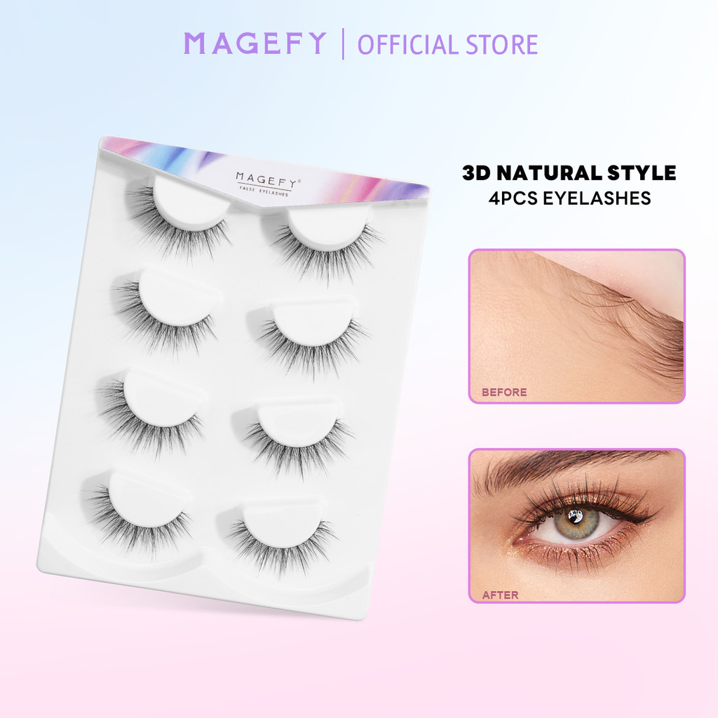 MAGEFY ขนตาปลอม 3D แบบใช้ซ้ำได้ หนานุ่มเป็นธรรมชาติ กันน้ำ ติดทนนาน ขนตาปลอมระดับมืออาชีพ 4 คู่ 7307