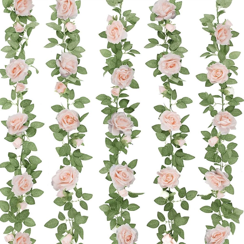 ZIFTY 5 ชิ้น 32.5 ฟุตดอกไม้สีชมพู Garland ปลอม Rose Vines สําหรับ Tea Party วันแม่ตกแต่ง Faux ประดิษ