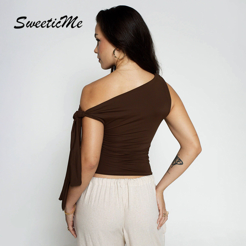 เสื้อสตรี SweeticMe แฟชั่นใหม่ ไหล่เอียงและปักประดับ แบบไม่สมมาตร — صورة 4