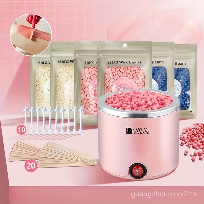 ViiLife Hard Waxing Kit 6 Pack Wax Beads Hair Removal Set with 20 Sticks & 10 Nose Waxing Sticks for