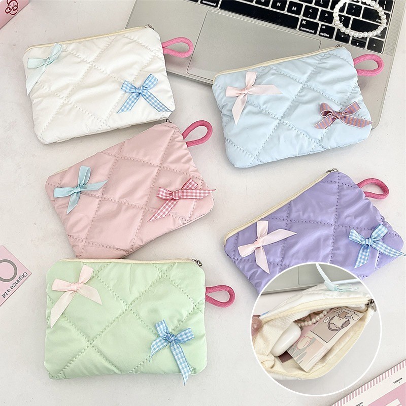 COD พร้อมส่ง กระเป๋าเครื่องสำอาง อเนกประสงค์ สีโดปามีน คันธนู แบบพกพา ขนาดเล็ก ทนทาน