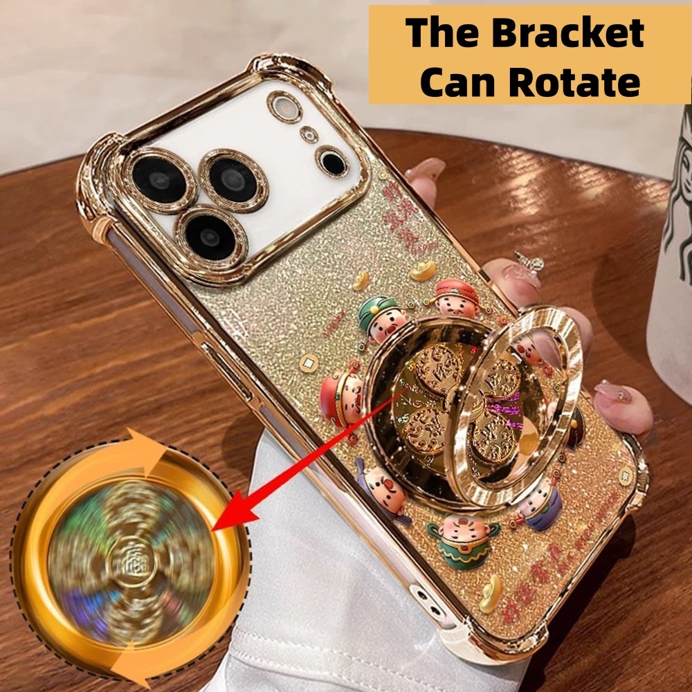 God of Wealth Glitter Swivel Bracket เคสโทรศัพท์สําหรับ iPhone 17 Pro Max 16 15 14 13 กันกระแทกป้องกันปลอก – โปรปัง