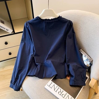 shayne-เสื้อสุภาพสตรี แขนยาว สีทึบ ผีเสื้อ ปม สดชื่น หวาน แฟชั่นสบาย ๆ