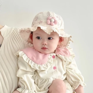 หมวกเด็กน่ารัก หมวกบักเก็ตลายดอกไม้เกาหลี ผ้าเนื้อนุ่ม พร้อมสายรัดคาง เหมาะสำหรับเด็กอายุ 6-12เดือน
