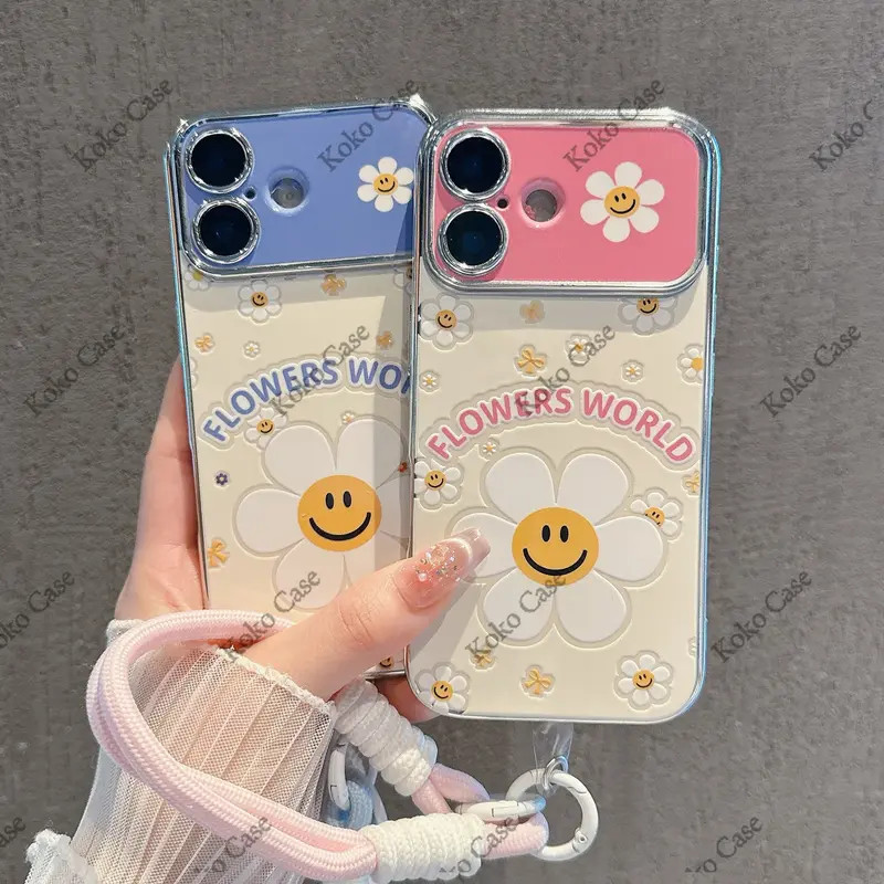 เคสโทรศัพท์ลายดอกเบญจมาศและหน้ายิ้ม ใช้ได้กับ iPhone 11/13/14/15 Pro/16/17 Pro/16 Pro Max, X/MAX/XR, 7/8Plus ZT6DSC0503