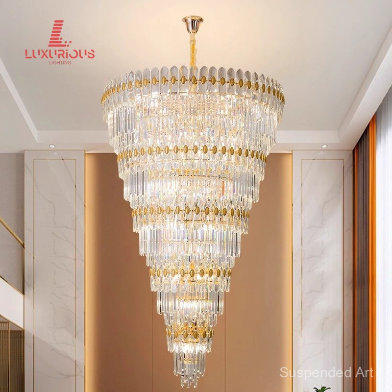 Luxury Villa Large Crystal Chandelier Zhongshan Lighting Hotel Engineering Light Duplex Building K9L