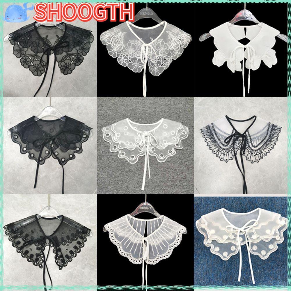 Shoogth เสื้อเชิ้ต คอปกปลอม ถอดออกได้ ลูกไม้ ผ้าพันคอ ผ้าคลุมไหล่ ตกแต่งเสื้อ ปักลาย คอปกปลอม