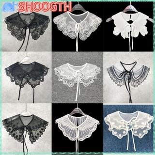 Shoogth เสื้อเชิ้ต คอปกปลอม ถอดออกได้ ลูกไม้ ผ้าพันคอ ผ้าคลุ…