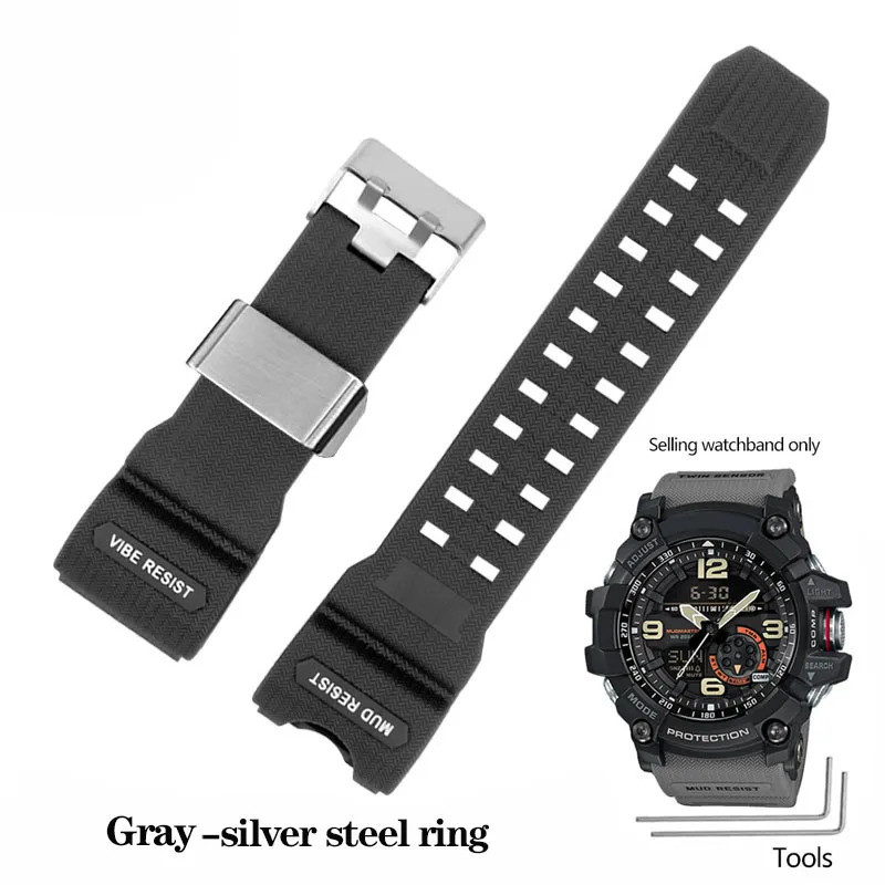 เรซิ่นสายนาฬิกาซิลิโคนสําหรับ Casio Big Mud King GWG-1000GB สีดําทอง G-SHOCK GWG-1000 Series สายยางเ