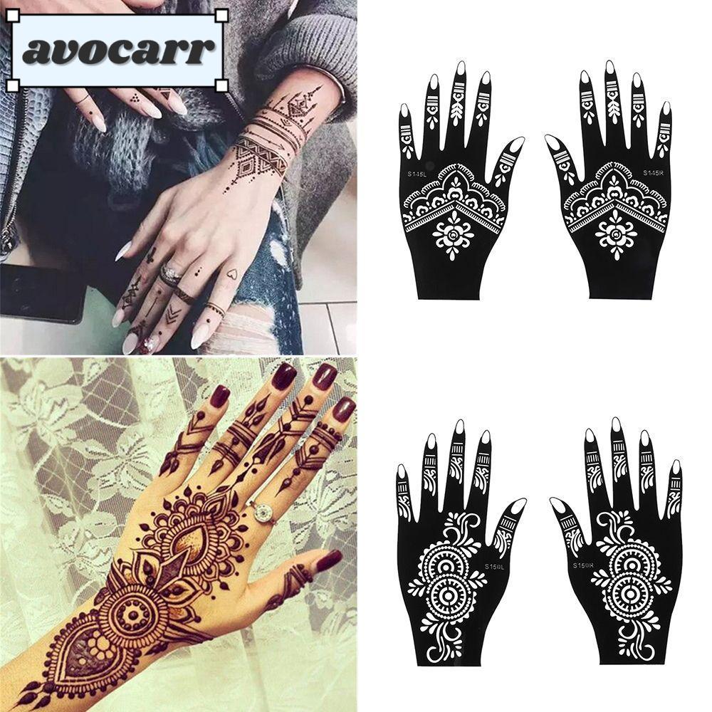 Avocado 1 คู่ เฮนน่า แม่แบบ สติกเกอร์ DIY ศิลปะบนเรือนร่าง รอยสัก ขายดี ชั่วคราว มือ รูปลอก