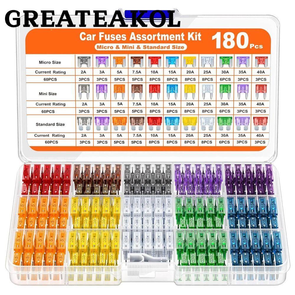 GREATESKOL ชุดฟิวส์รถยนต์คละแบบ 180 ชิ้น 11 สเปค 60 ไมโครฟิวส์ 60 มินิ 60 มาตรฐาน