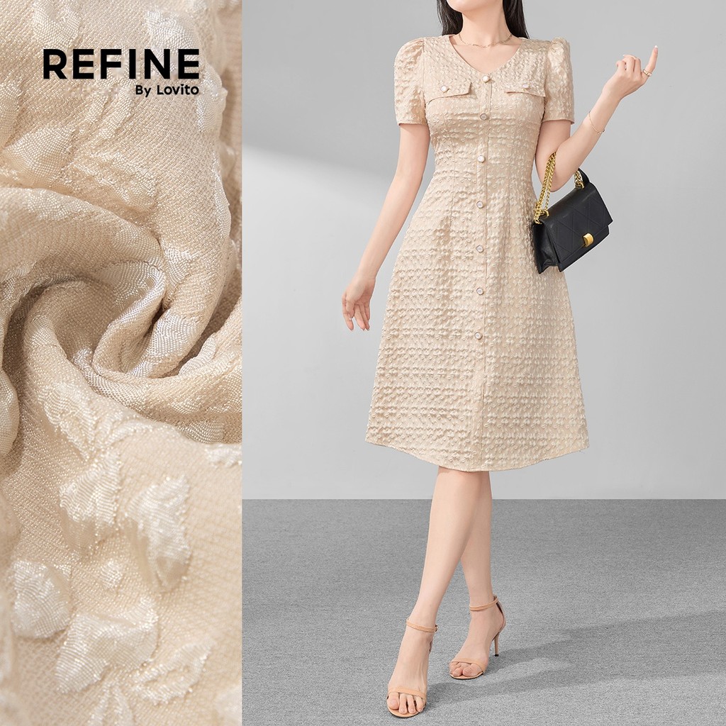 R11-JUN25-E-V คอ Jacquard ชุดเดรสแขนสั้น-DRR11P2D072
