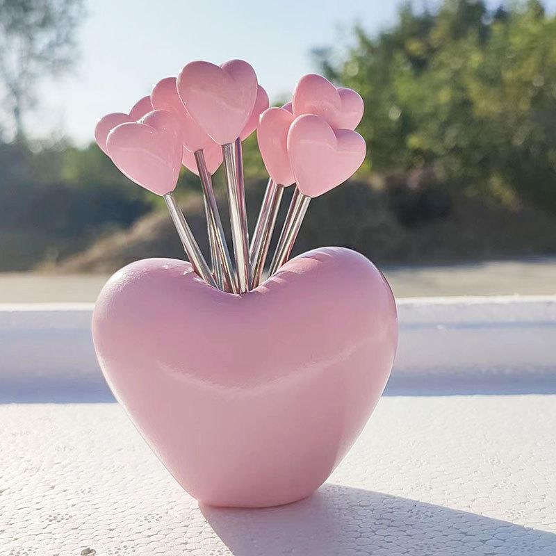Ins ในครัวเรือน Creative Love ส้อมผลไม้สแตนเลสมูลค่าสูงผลไม้น่ารัก Pick 4Z2B