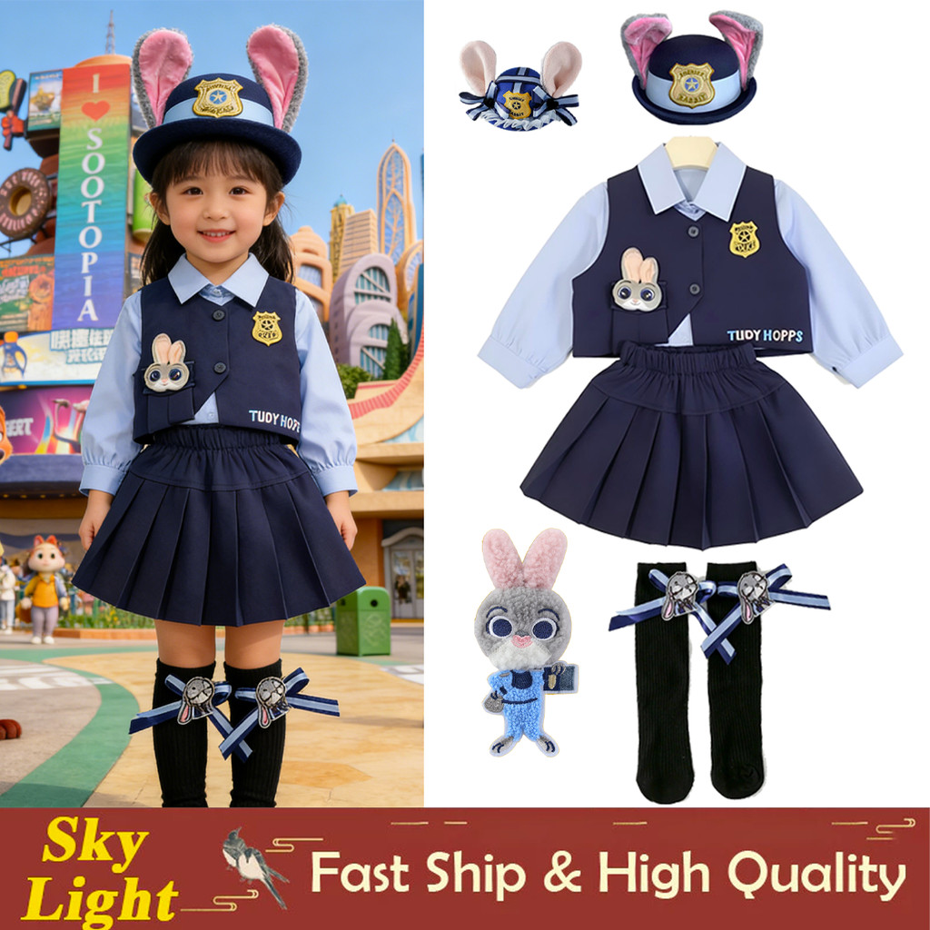 เครื่องแต่งกาย Zootopia Judy Hopps สไตล์ Lolita เหมาะสำหรับเด็กหญิงญี่ปุ่น ชุดคอสเพลย์ พร้อมใช้งานในงานฮาโลวีนและวันเกิด