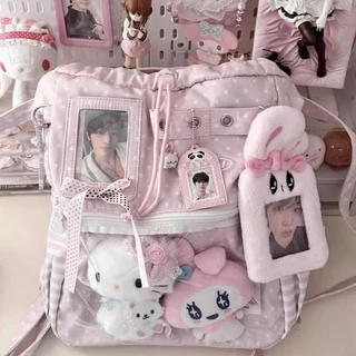 Ita bag กระเป๋าสะพายคู่ Drawstring(ไม่รวมตุ๊กตา) ความจุสูง พิมพ์ดาว กระเป๋าอวดเมน กระเป๋าสะพายไหล่น่ารัก