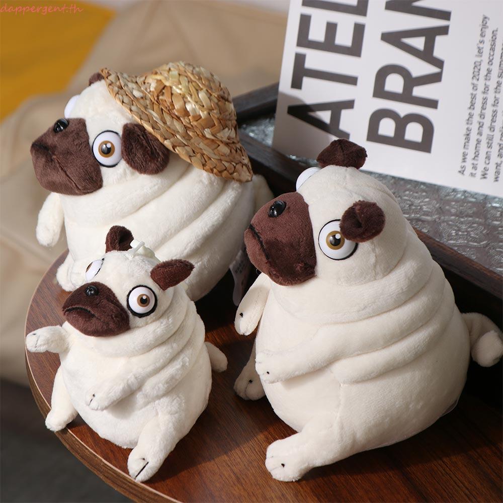 DAPPERGENT Pug Dog Plush ของเล่นมาพร้อมกับของเล่นตกแต่งบ้าน Kawaii นั่ง Pug สุนัขการ์ตูนของเล่นเด็กน