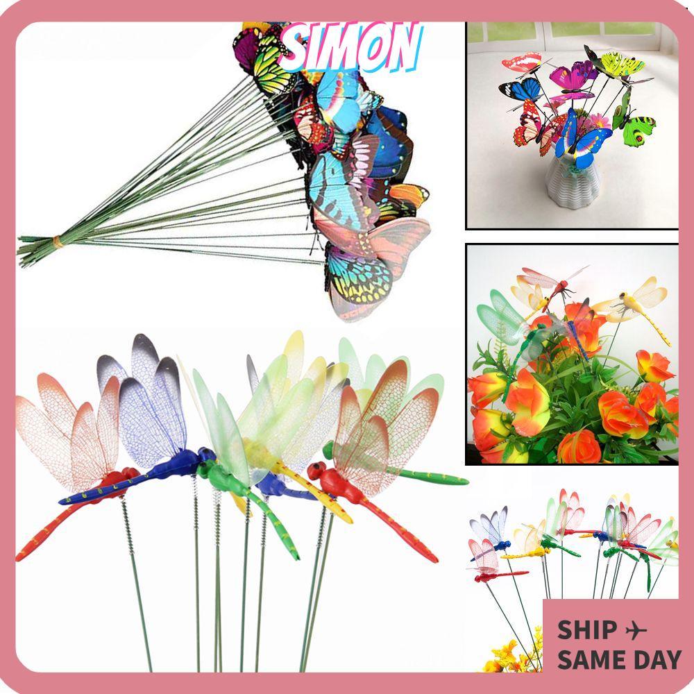 SIMON 5/10PCS จําลองผีเสื้อสนามหญ้าเครื่องประดับ Yard พร้อมก้าน