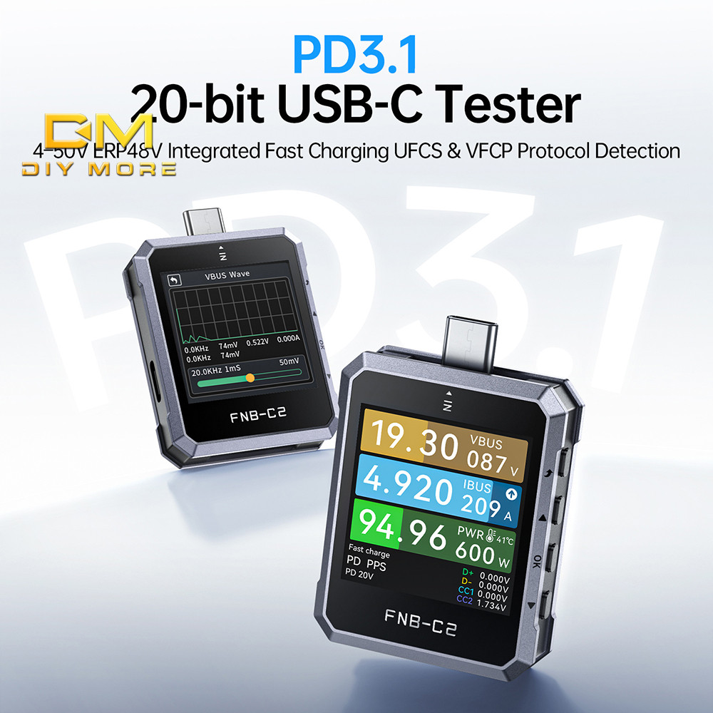 DIYMORE FNB-C2 เครื่องทดสอบ USB อเนกประสงค์เครื่องวัดแรงดันไฟฟ้าปัจจุบันรองรับ PD3.1 Protocol USB Fast Charging Protocol Tester