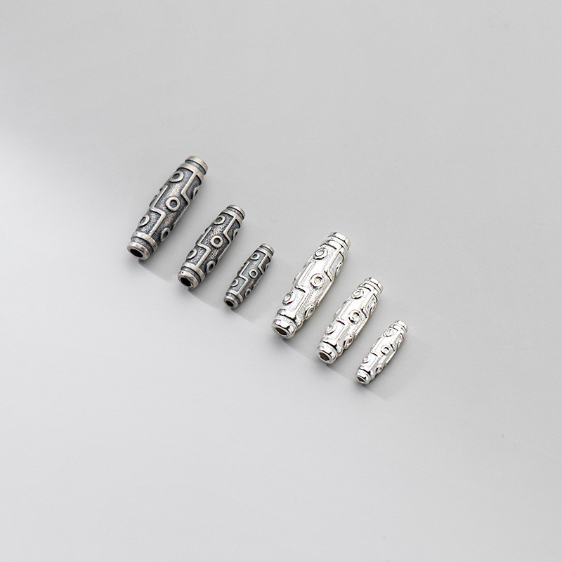 S925 เงิน Retro Matte Dzi และ Spacer Beads อุปกรณ์เสริมเครื่องประดับ รหัส T0471
