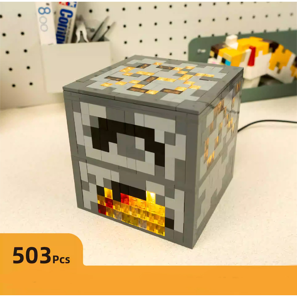 Minecraft โคมไฟกลางคืน LED MOC – บล็อกอาคาร 524 ชิ้น ตกแต่งเกมพิกเซล โคมไฟตั้งโต๊ะ USB สําหรับห้องเด็ก ของขวัญเกมเมอร์