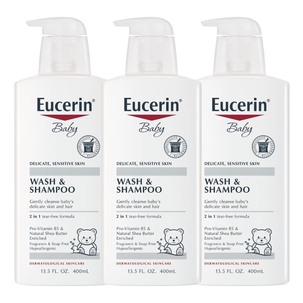 Eucerin Baby Unscented Baby Shampoo and Body Wash, Hypoallergenic, Tear Free Shampoo and Wash with P