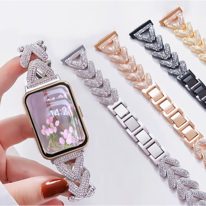 Bling Diamond Wheat Watchband For สาย Samsung Galaxy Fit 3 Strap Replacement Galaxy Fit 3 สาย Watchb