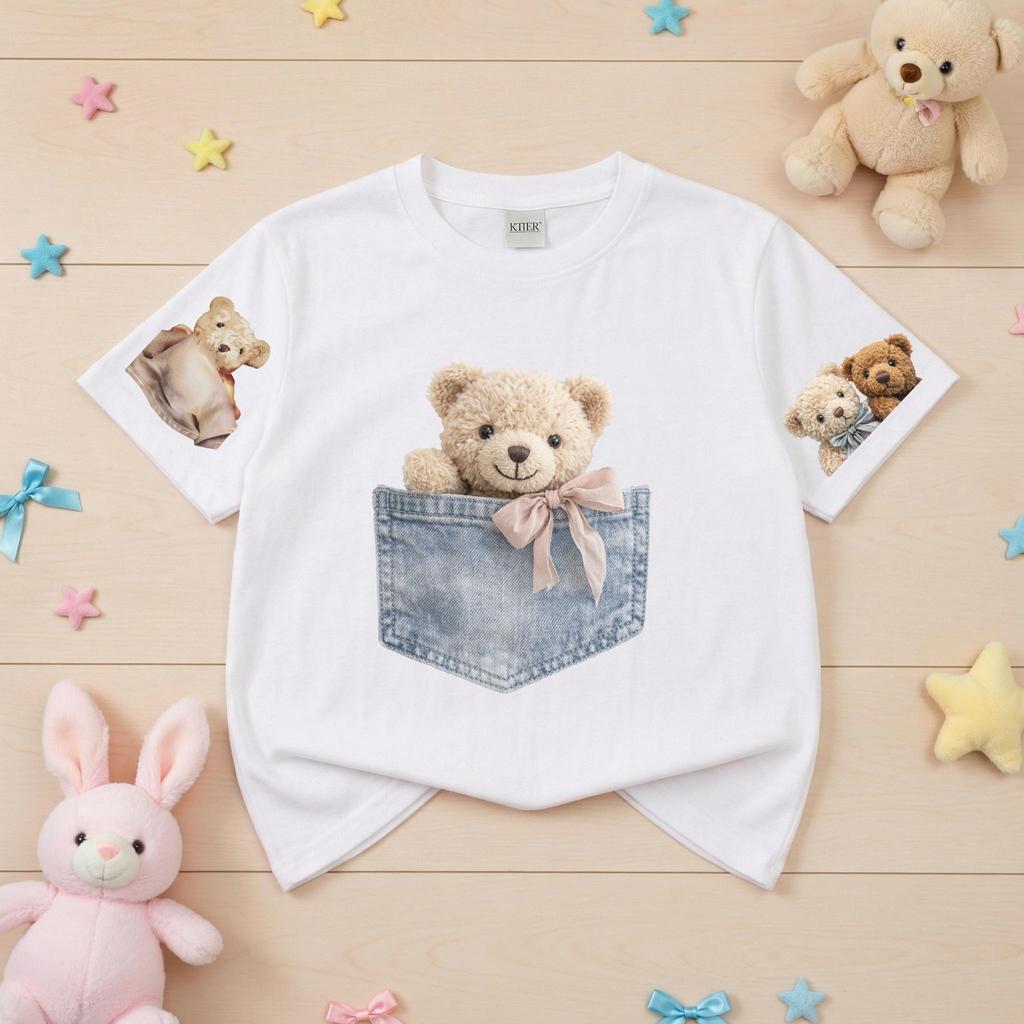 เสื้อยืด เด็กชาย เด็กหญิง แขนสั้น ลายน้องหมีสุดฮิต ผ้าคอตตอน ราคา ถูกที่สุด ดีลบีเคเค แกลเลอรีภาพที่ 6