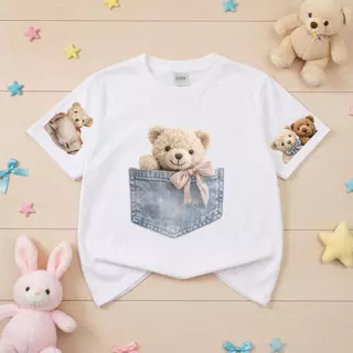เสื้อยืด เด็กชาย เด็กหญิง แขนสั้น ลายน้องหมีสุดฮิต ผ้าคอตตอน