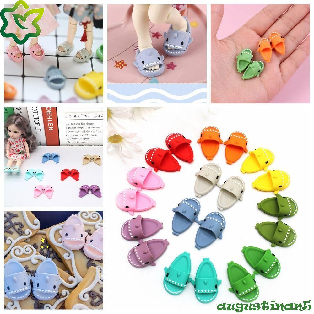 AUGUSTINAN Ob11 ตุ๊กตา Shark รองเท้าแตะ, รองเท้าแตะขนาดเล็ก BJD12 ตุ๊กตารองเท้า, รองเท้ารูตกแต่งรอบ 