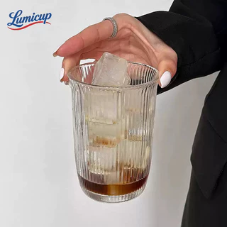 แก้วน้ำแก้วใสลายริ้ว 400ml สไตล์มินิมอล | แก้วกาแฟ แก้วนม แก้วน้ำเย็น ดีไซน์เกาหลี ถ่ายรูปสวย
