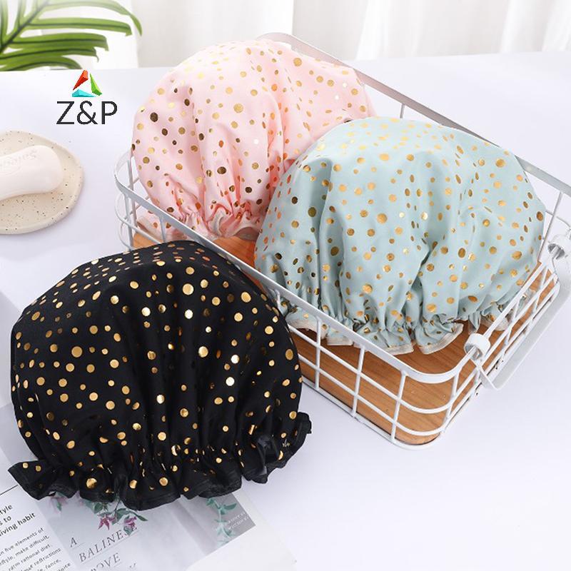 [Z&Pt] หมวกอาบน้ํากันน้ําหมวกอาบน้ํายืดหยุ่นคู่แชมพูกันฝุ่นและกันละอองน้ําโพลีเอสเตอร์ Thi Hair Cove