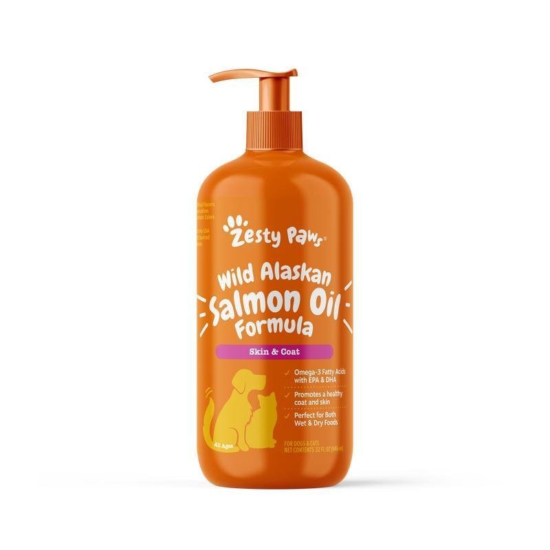 Zesty Paws Wild Alaskan Salmon Oil Formula for Dogs & Cats, Omega 3 Fatty Acid Fish Oil with EPA & D