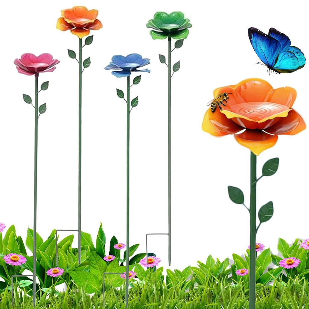 Garden Bee Water 4 ชิ้น Weatherproof Metal Garden Bee Waterer ชามผีเสื้อสําหรับ Park gelhmy