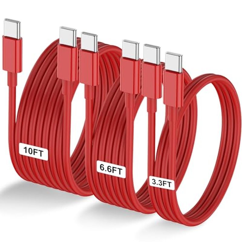 LOFPYE 3-Pack [3.3FT+6.6FT+10FT] 60W USB C to USB C Cable, Type C to Type C,สายชาร์จเร็วสําหรับiPhon
