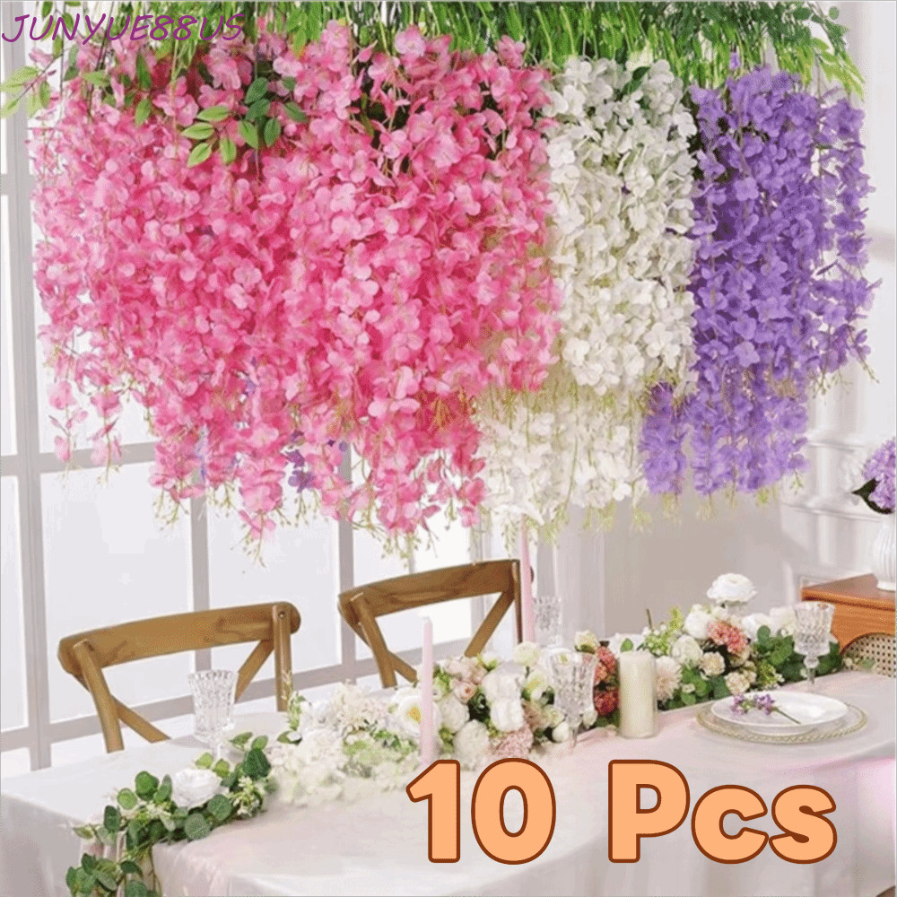 JUNYUE88US 10PCS ประดิษฐ์ Wisteria แขวนดอกไม้, Bright สีจริง Wisteria ประดิษฐ์ Vine, ลวดเหล็กในตัว 5