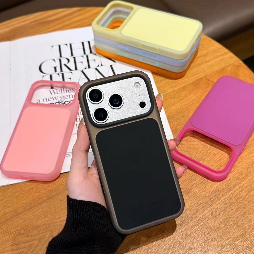 เคสโทรศัพท์สี มาการอง สีฟ้าและสีส้มสีดําเหมาะสําหรับ แอปเปิล 17โปรแม็กซ์ ไอโฟน 16/15 ยางซิลิโคนเหลว