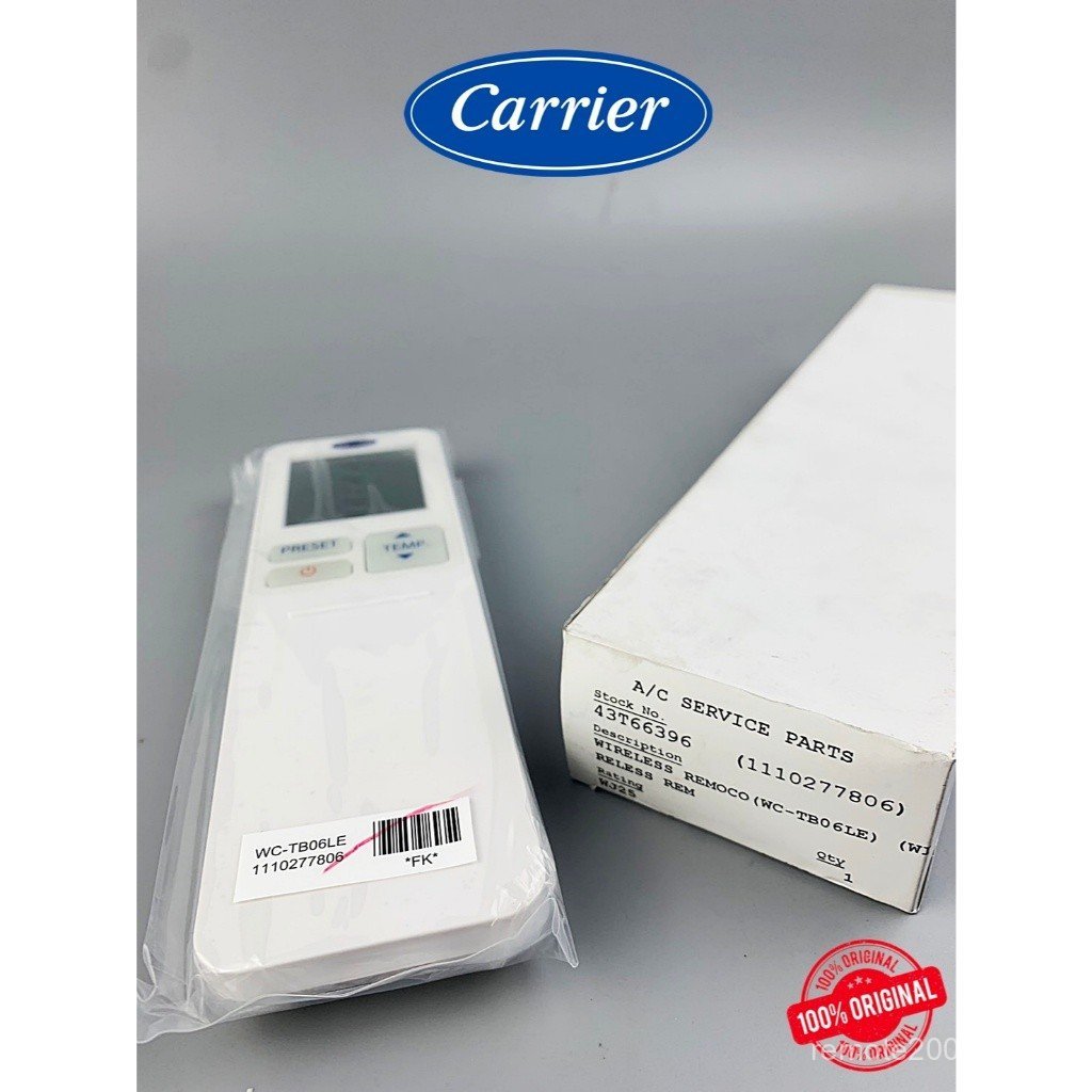 รีโมทแอร์ Carrier รหัส 43T6396 แท้ 100% สําหรับอินเวอร์เตอร์รุ่น X ฝาหลัง WC-TB06LE ขนาด 18000-33000