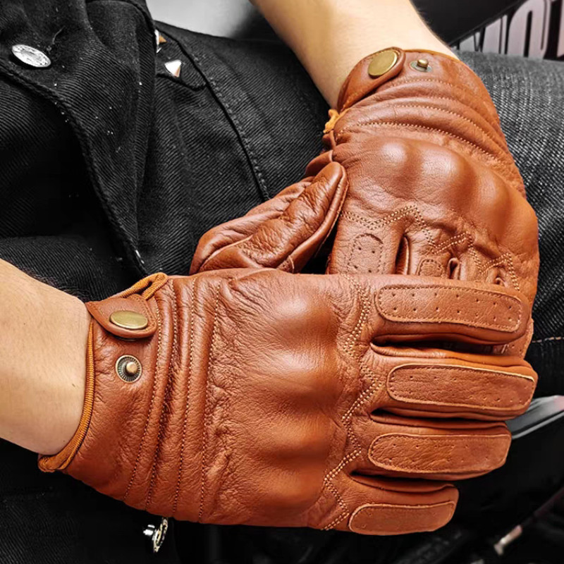 ถุงมือหนังวัวสำหรับขับรถจักรยานยนต์ ออกแบบสำหรับทั้งชายและหญิง ทนทานและป้องกันลื่น สไตล์ย้อนยุค