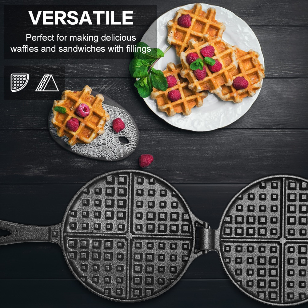 เครื่องทําวาฟเฟิลเหล็ก Pan Round Waffle Iron Waffle Cake Maker สําหรับเตาตั้งพื้นหรือย่าง [Deceble.t