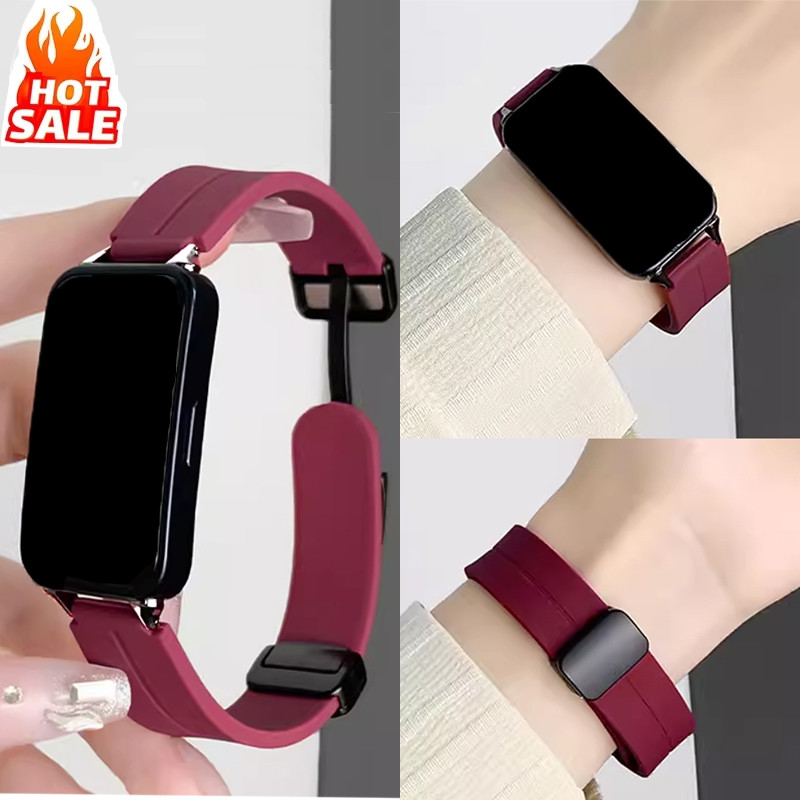 หัวเข็มขัดแม่เหล็กสายรัดซิลิโคนสําหรับ Huawei Band 11/Band 11 Pro NFC สําหรับ Band 10/9/8 สายคล้องคอกีฬาสําหรับผู้ชายผู้หญิง ราคา ถูกที่สุด ดีลบีเคเค