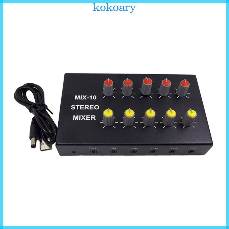 KOK Ultra Low-Noise 10-Channel Line Mixer สําหรับ Sub-Mixing Stereo Channel Mini Mixer พร้อมอะแดปเตอ